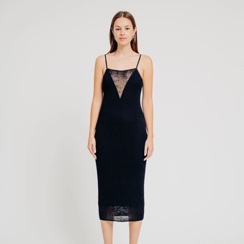 NWT TORN BY RONNY KOBO Delia Dress Black Lace Knit Crochet Mesh Panel Size Small